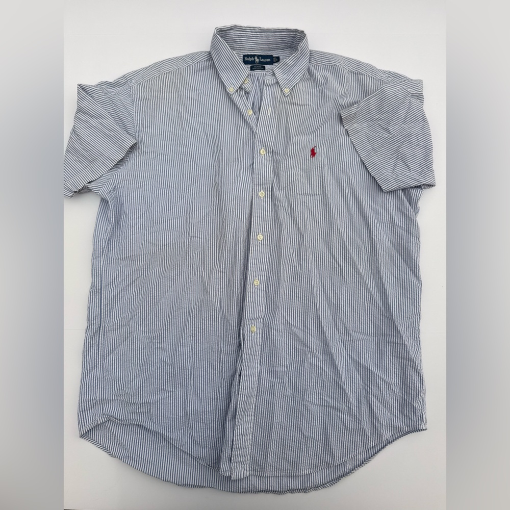 Ralph Lauren Navy and White Striped Button Down Shirt